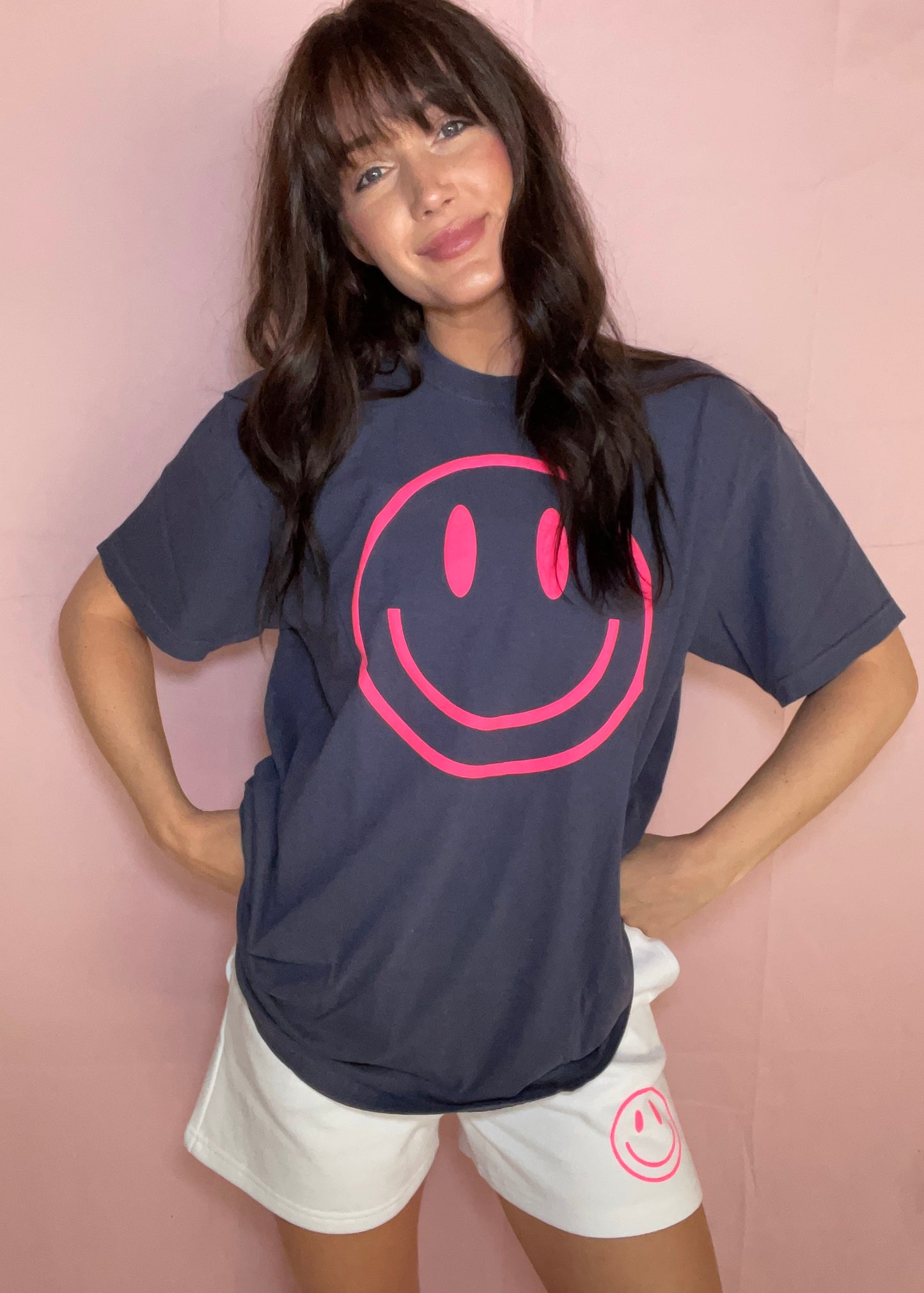 navy+pink smiley t-shirt