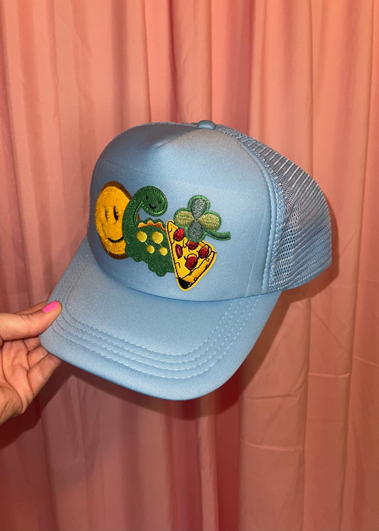 one of a kind baby blue trucker hat