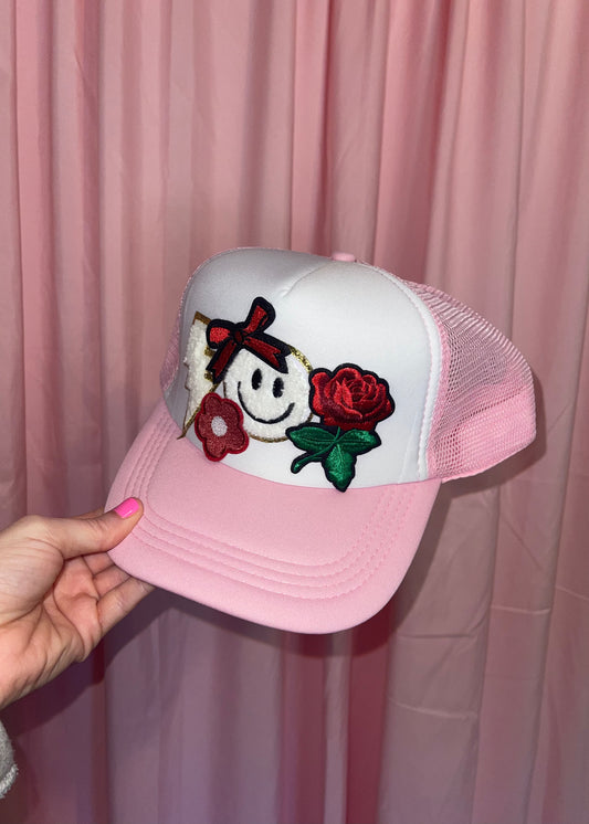 one of a kind light pink trucker hat