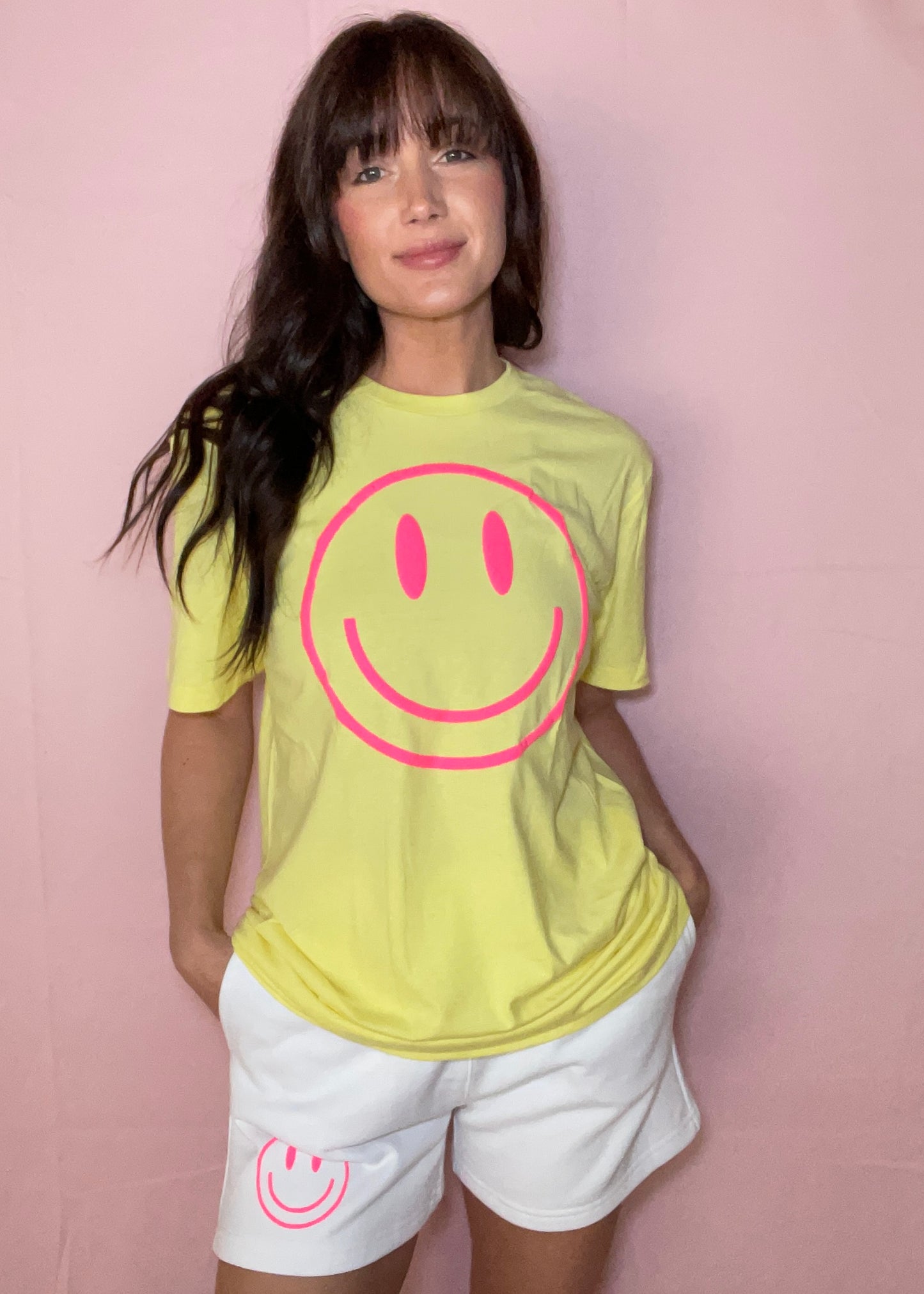 yellow+pink smiley t-shirt