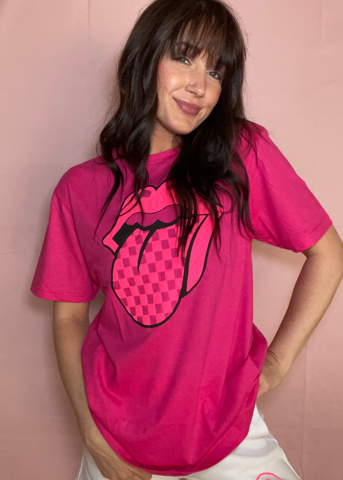 hot pink rolling stones t-shirt
