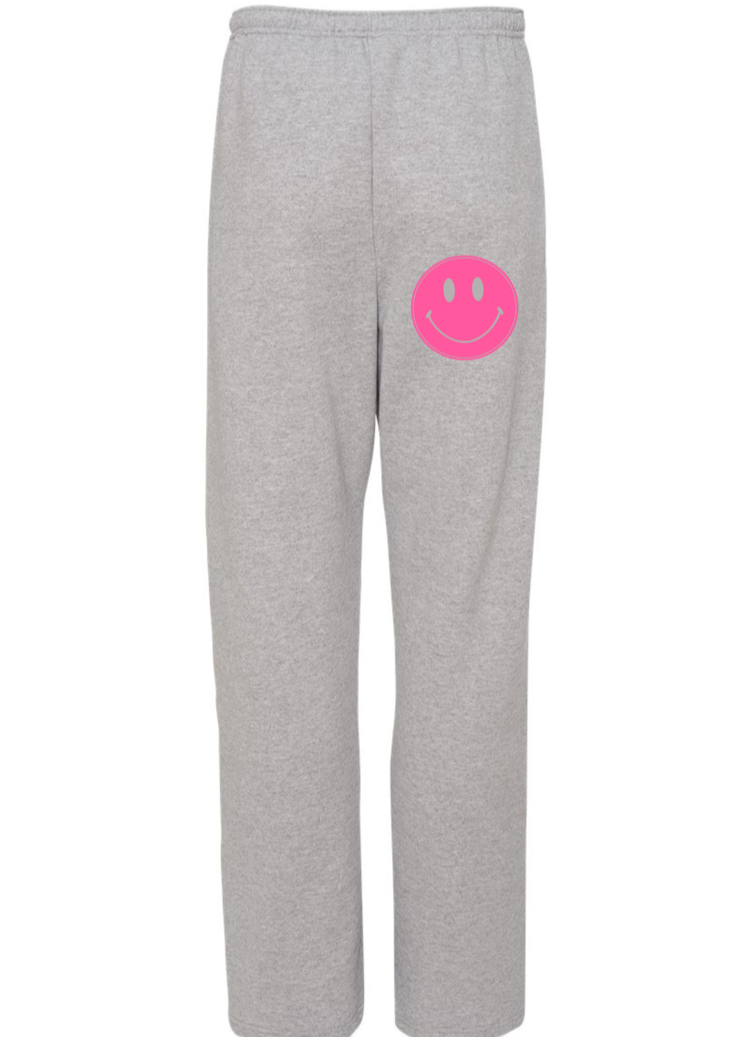 grey+pink open bottom smiley sweatpants