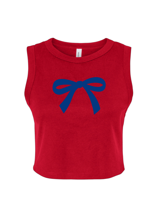 red+blue bow crop top