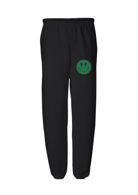 black+green smiley jogger style sweatpants