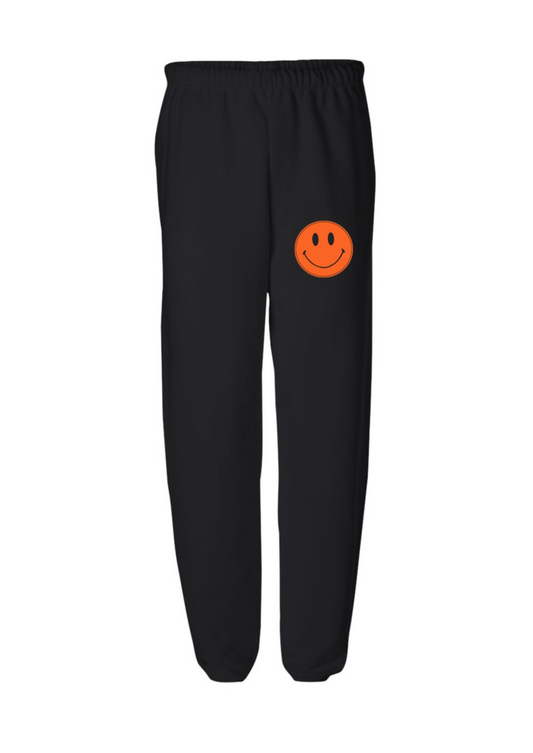 black+orange smiley jogger style sweatpants