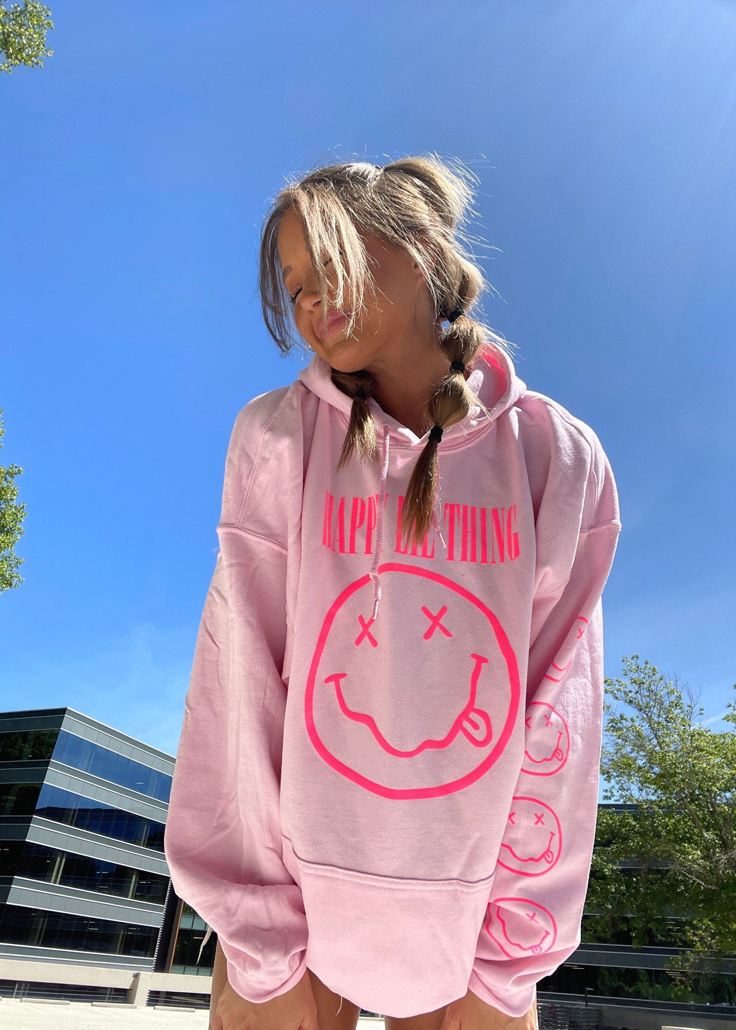 pink happy lil thing hoodie