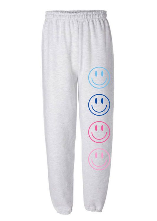 blue+pink smiley jogger style sweatpants
